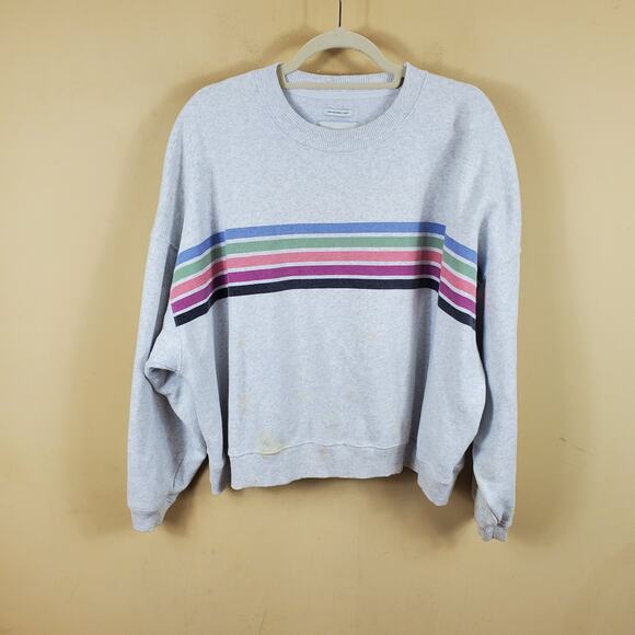 American Eagle Outfitters Tops - American Eagle Gray Oversized Crewneck Sweater with Strippes Size M